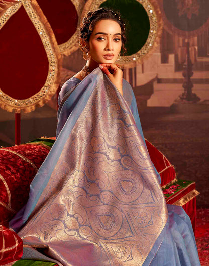 Dusty Blue Cotton Woven Saree