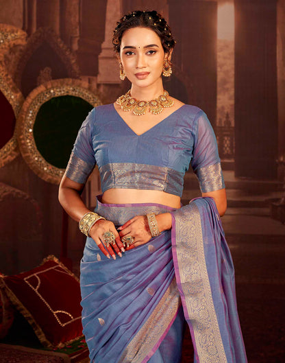 Dusty Blue Cotton Woven Saree