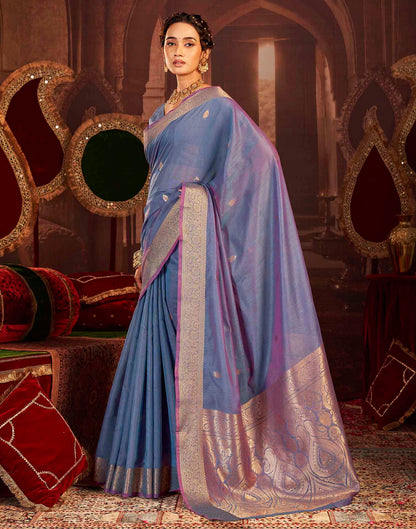 Dusty Blue Cotton Woven Saree