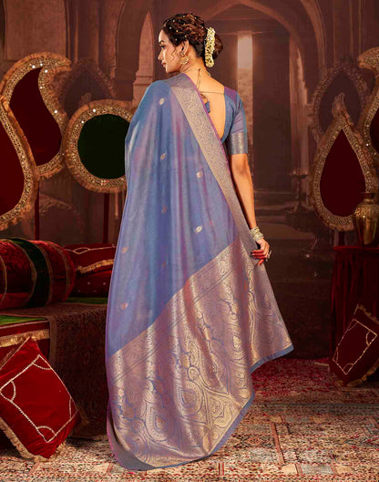 Dusty Blue Cotton Woven Saree