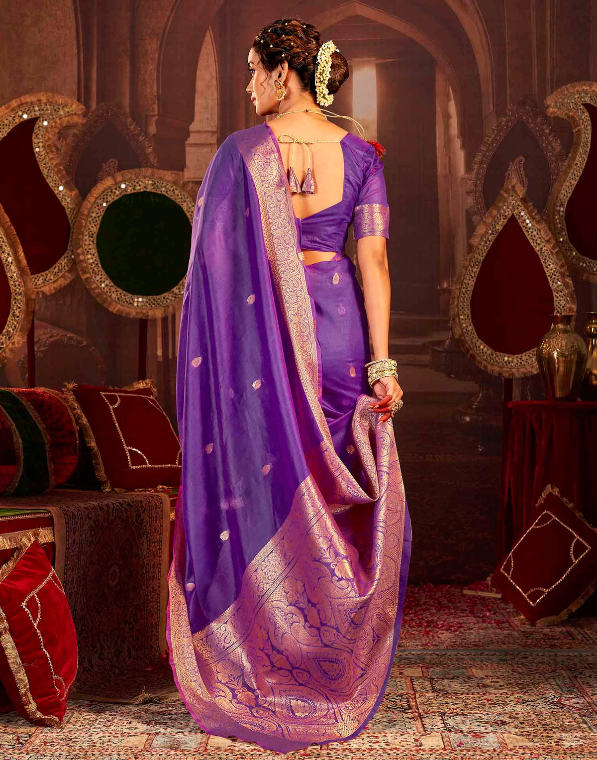 Purple Cotton Woven Saree