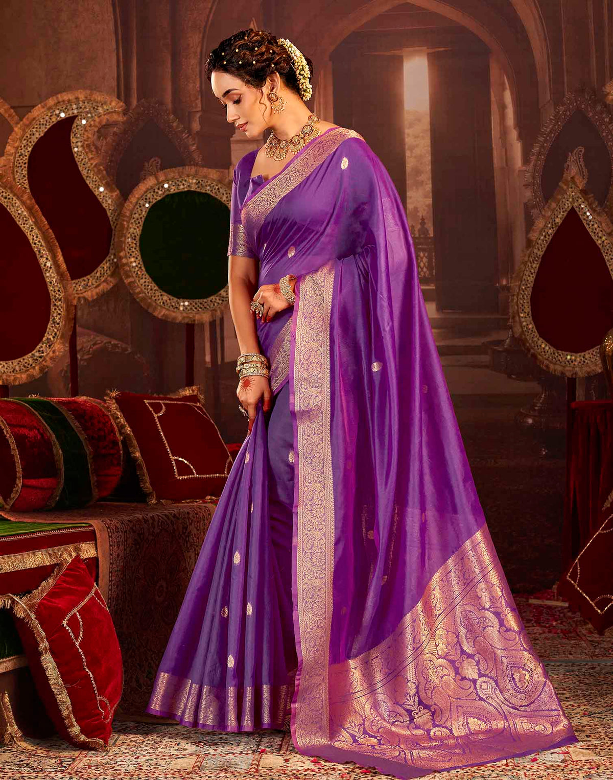 Purple Cotton Woven Saree
