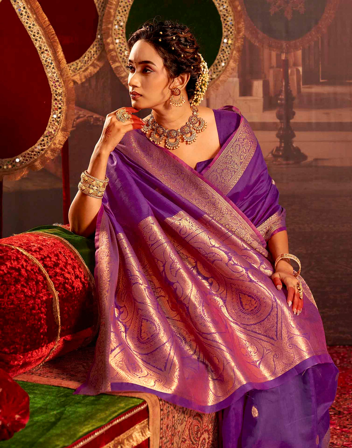 Purple Cotton Woven Saree