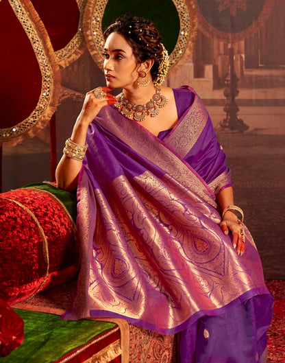 Purple Cotton Woven Saree