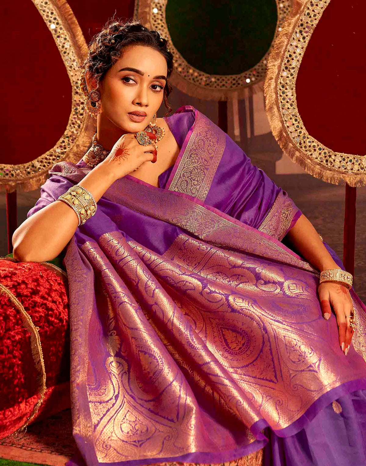 Purple Cotton Woven Saree