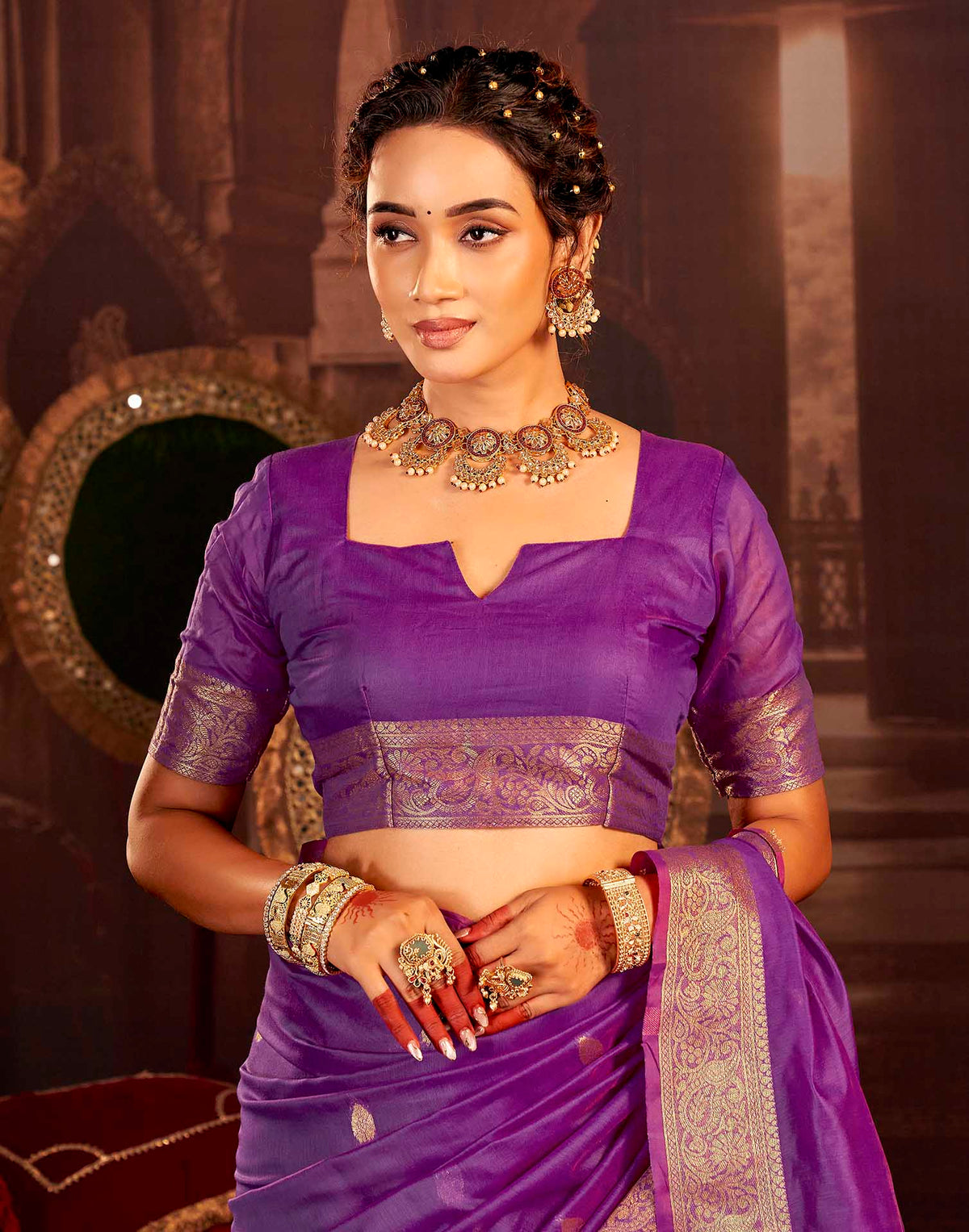 Purple Cotton Woven Saree