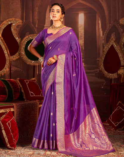 Purple Cotton Woven Saree