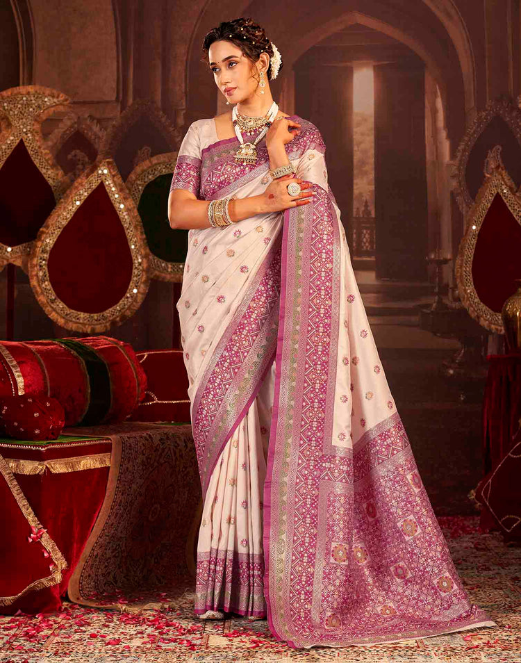 Cream Silk Woven Banarasi Saree
