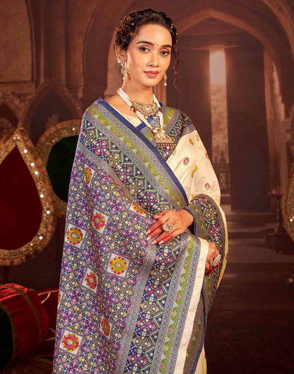 Cream Silk Woven Banarasi Saree