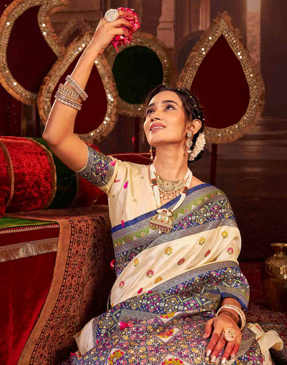 Cream Silk Woven Banarasi Saree