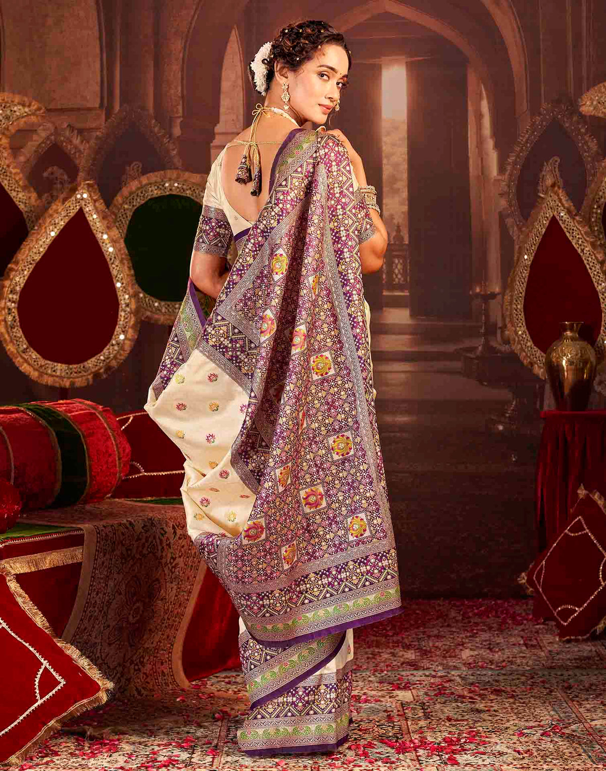 Crean Silk Woven Banarasi Saree