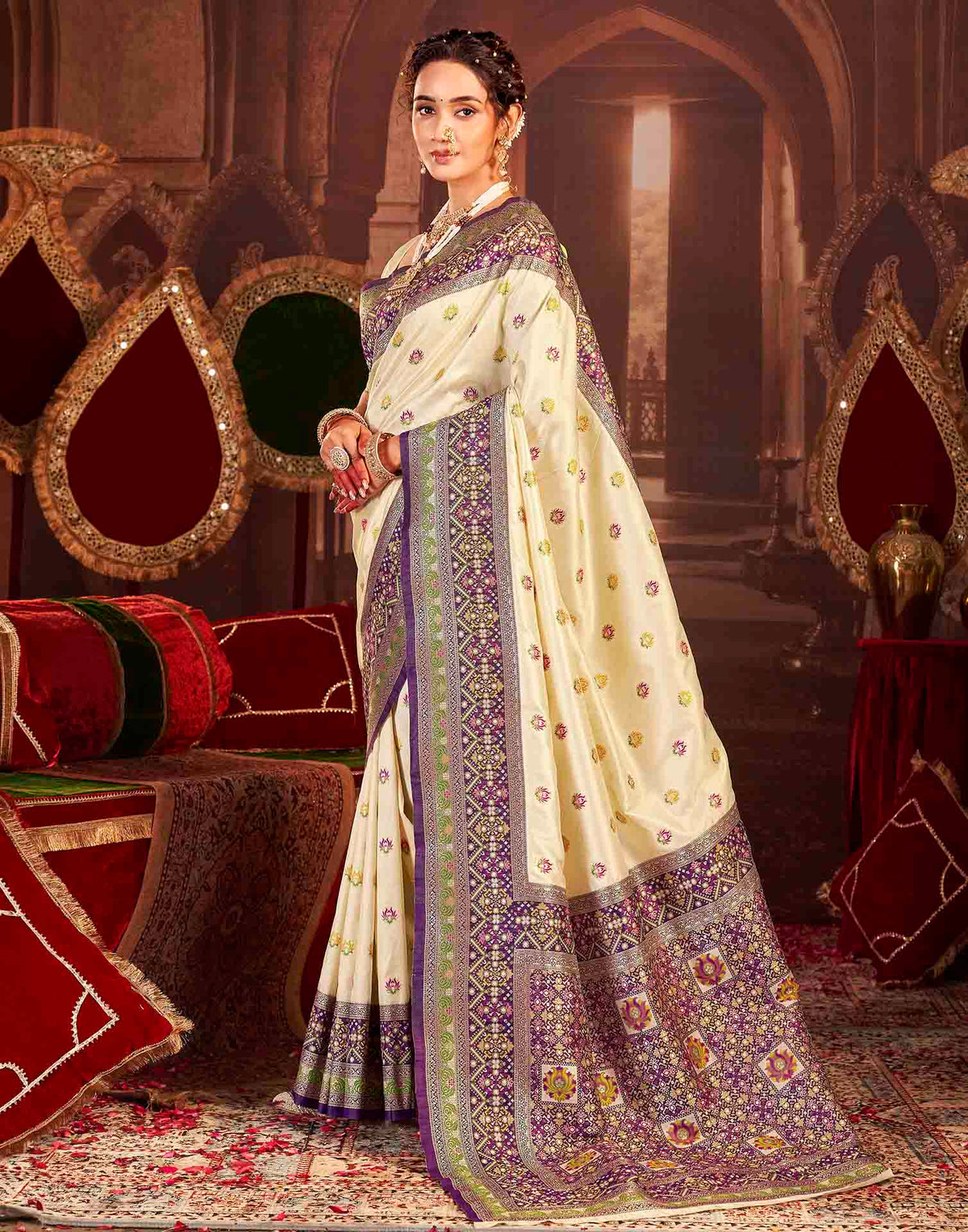 Crean Silk Woven Banarasi Saree