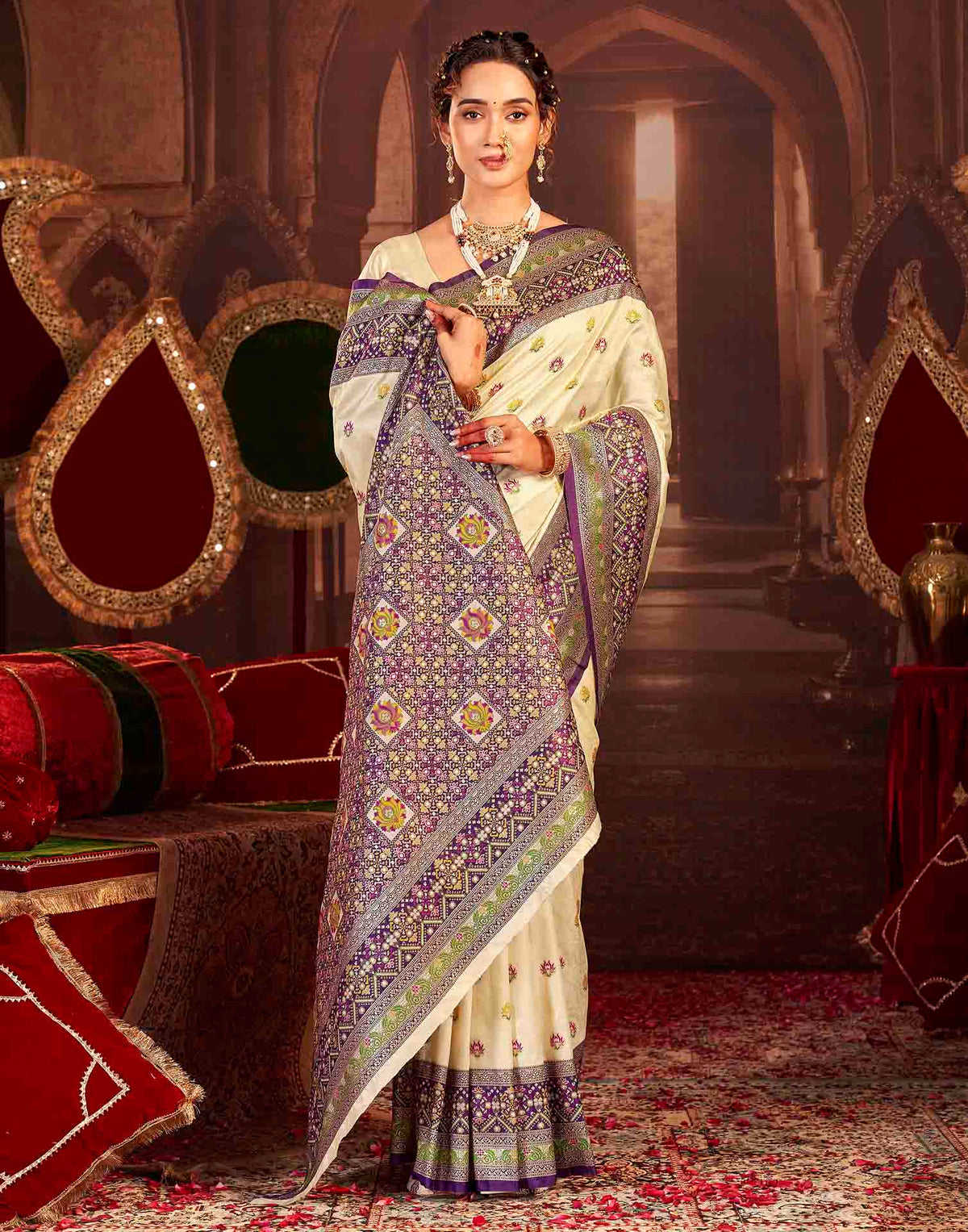 Crean Silk Woven Banarasi Saree