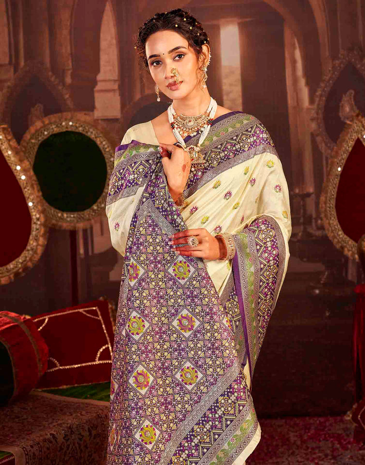 Crean Silk Woven Banarasi Saree