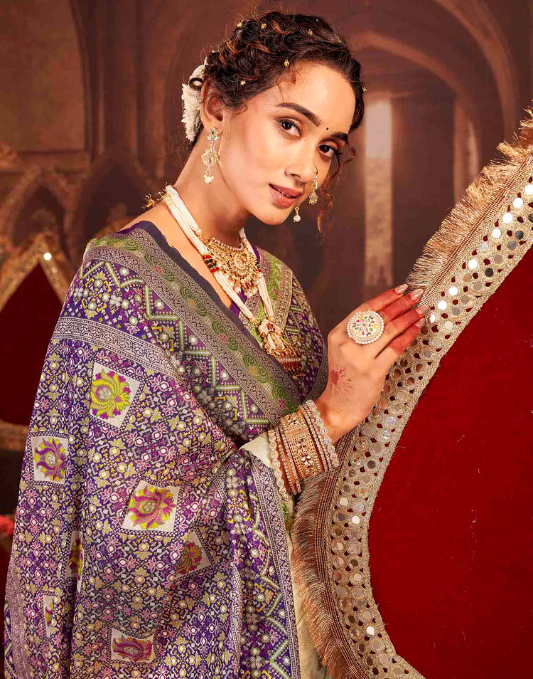 Crean Silk Woven Banarasi Saree