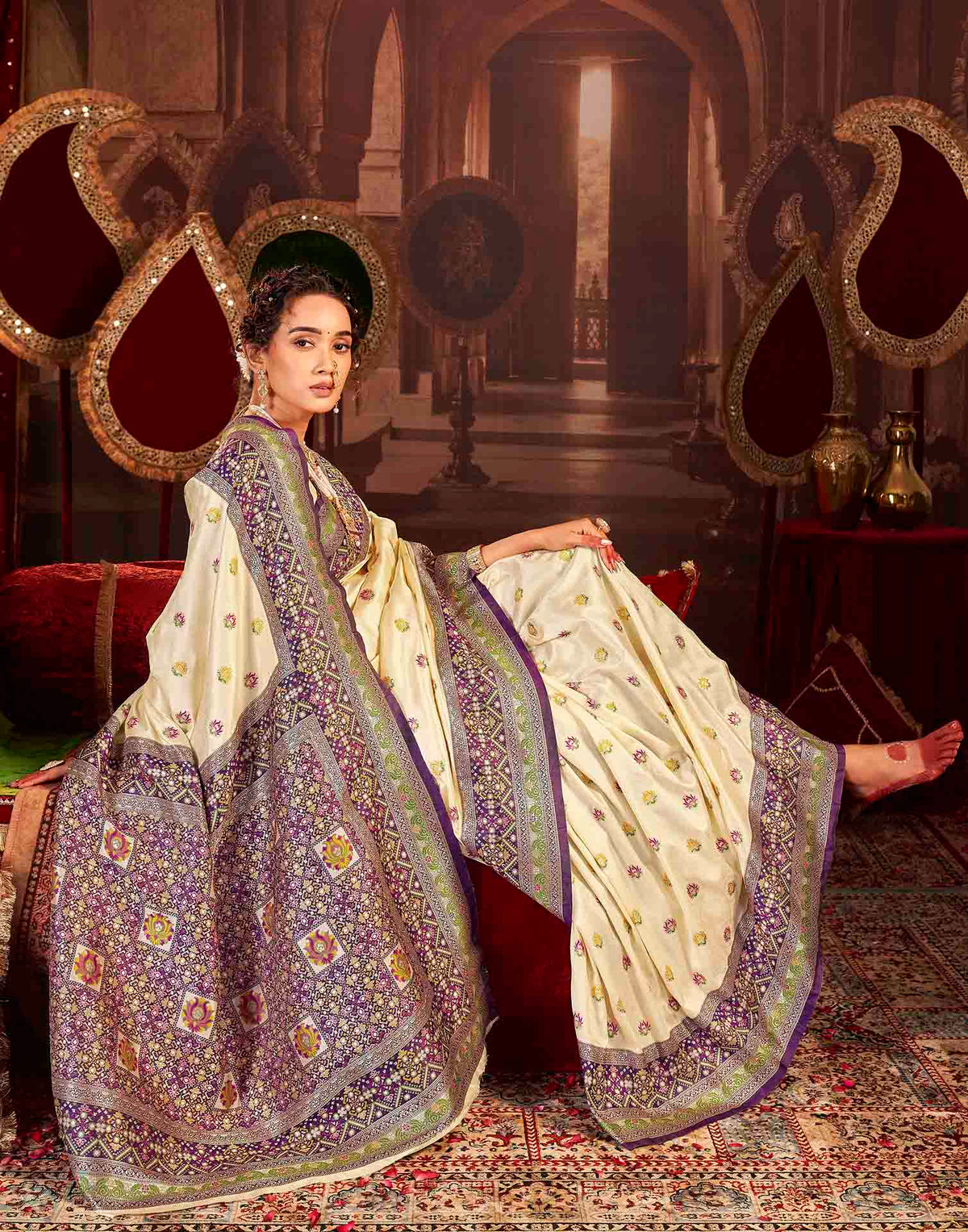 Crean Silk Woven Banarasi Saree