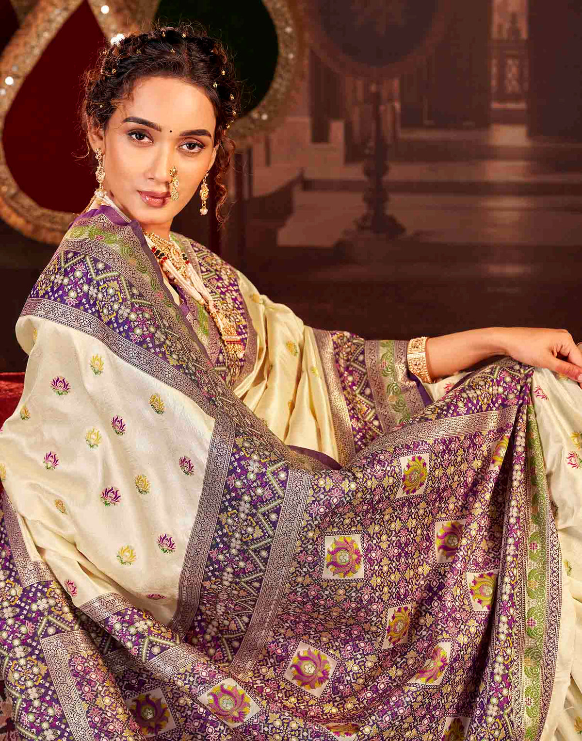 Crean Silk Woven Banarasi Saree