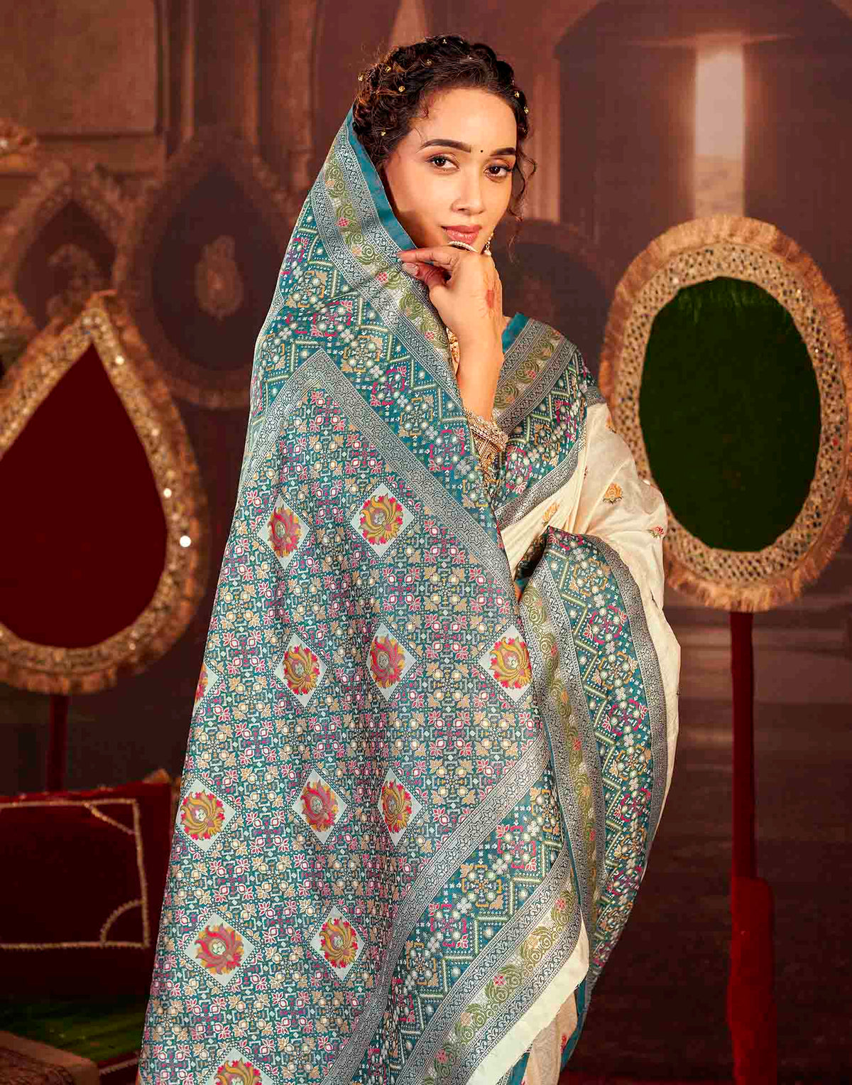 Crean Silk Woven Banarasi Saree