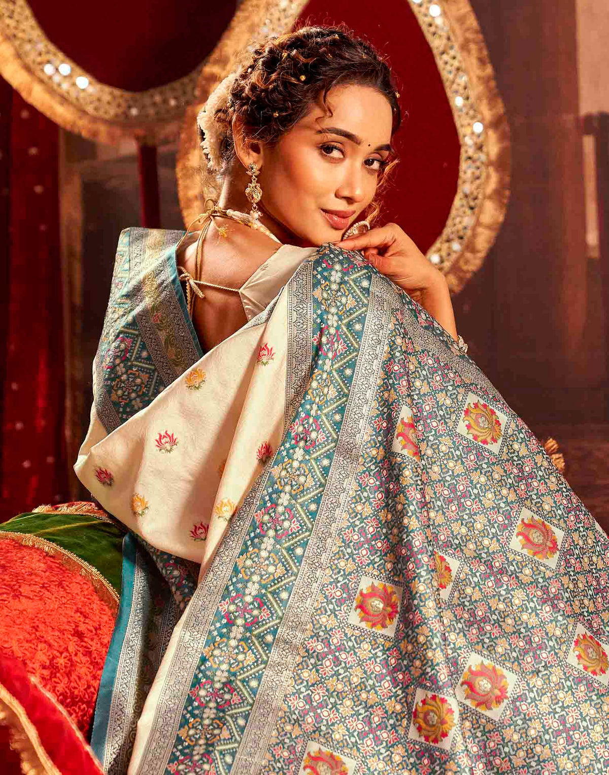 Crean Silk Woven Banarasi Saree