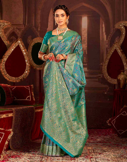 Peacock Blue Silk Woven Banarasi Saree