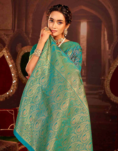 Peacock Blue Silk Woven Banarasi Saree