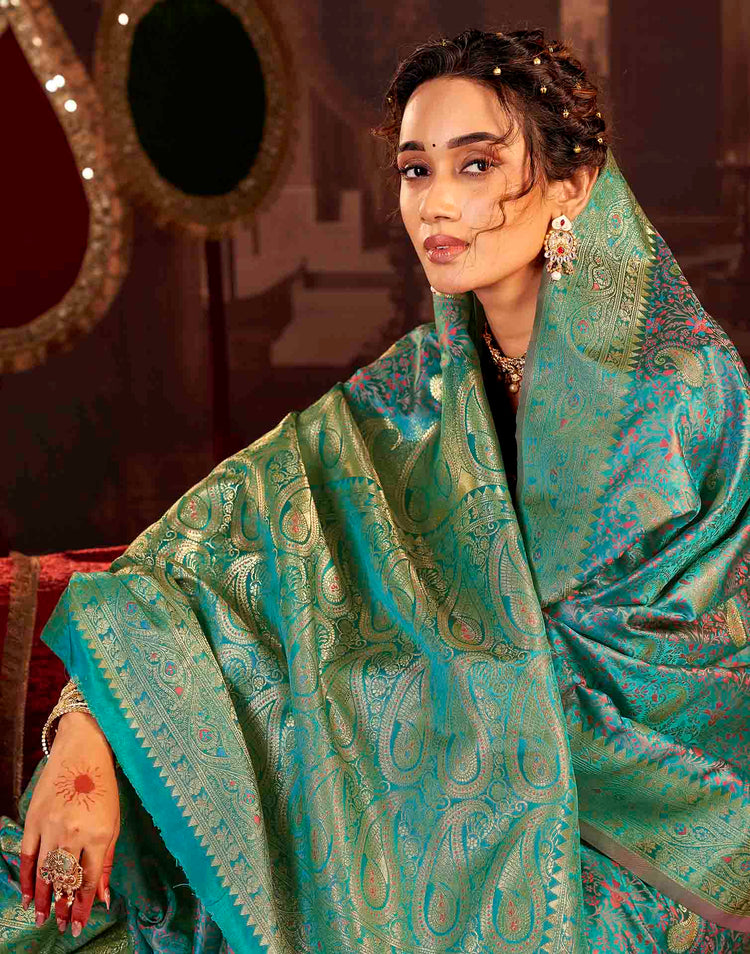 Peacock Blue Silk Woven Banarasi Saree
