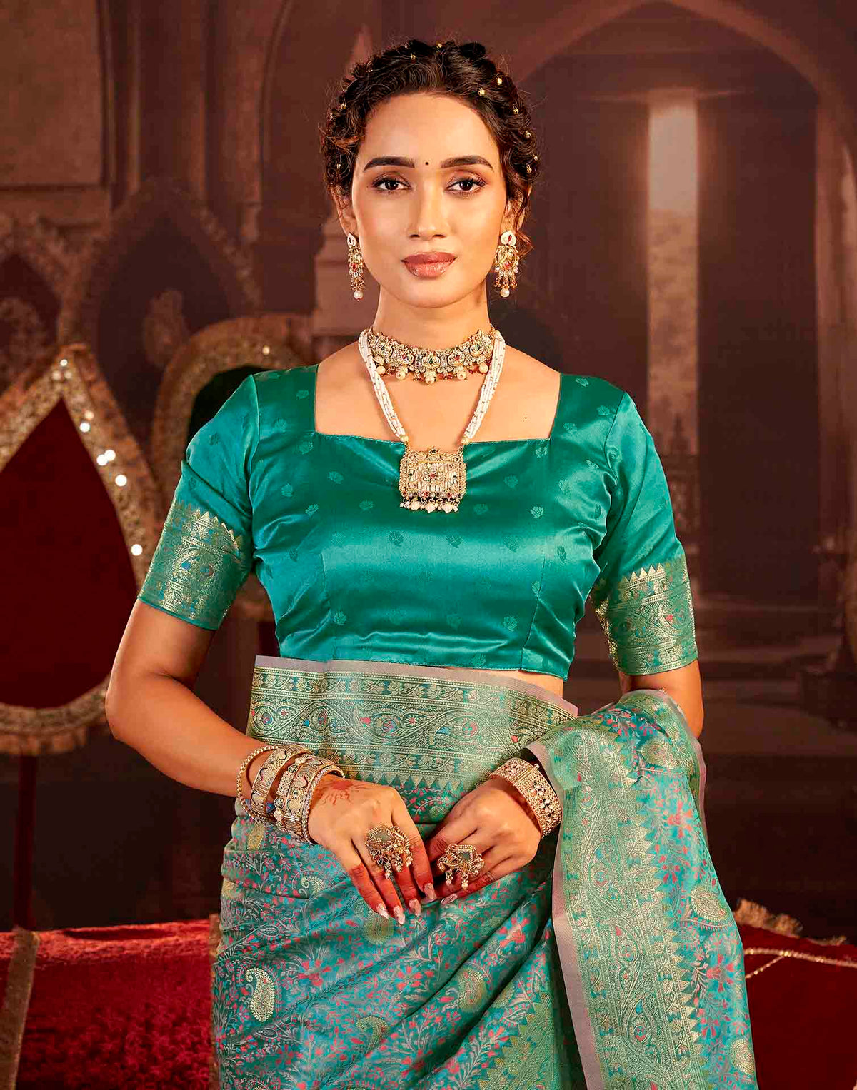 Peacock Blue Silk Woven Banarasi Saree