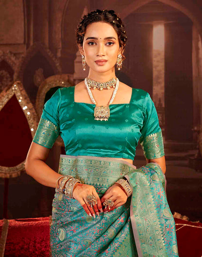 Peacock Blue Silk Woven Banarasi Saree