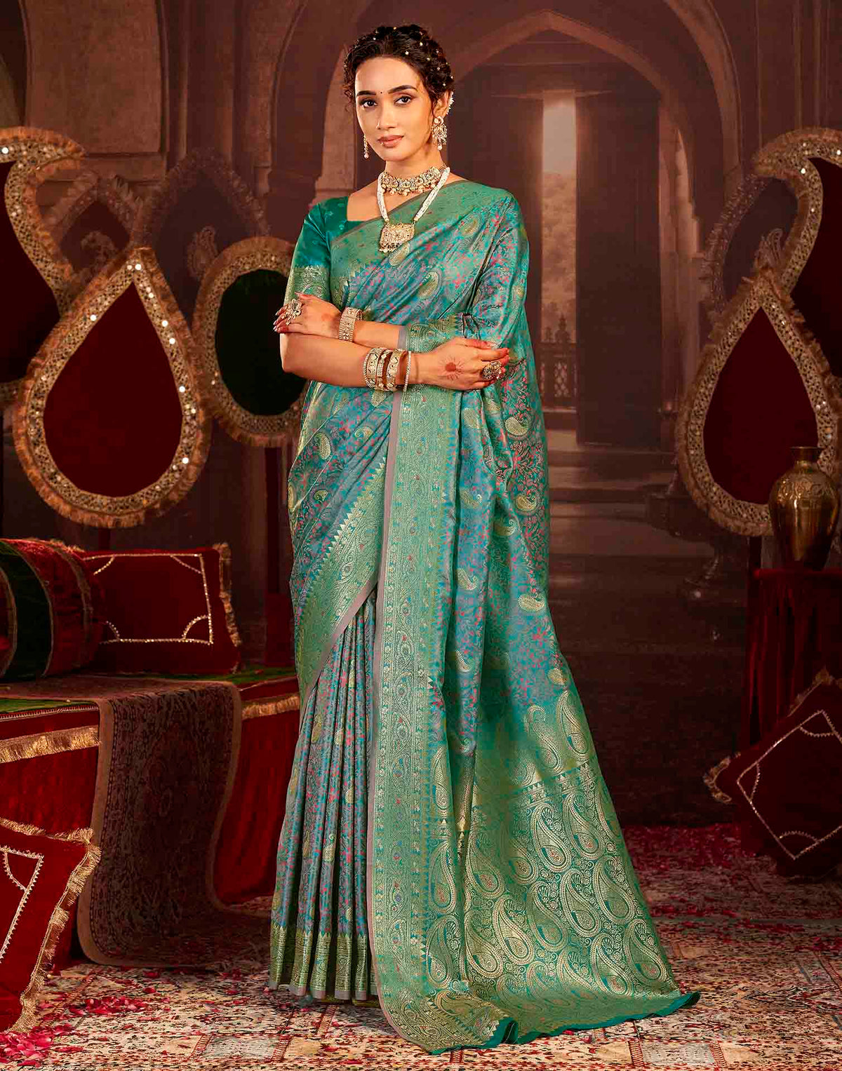 Peacock Blue Silk Woven Banarasi Saree