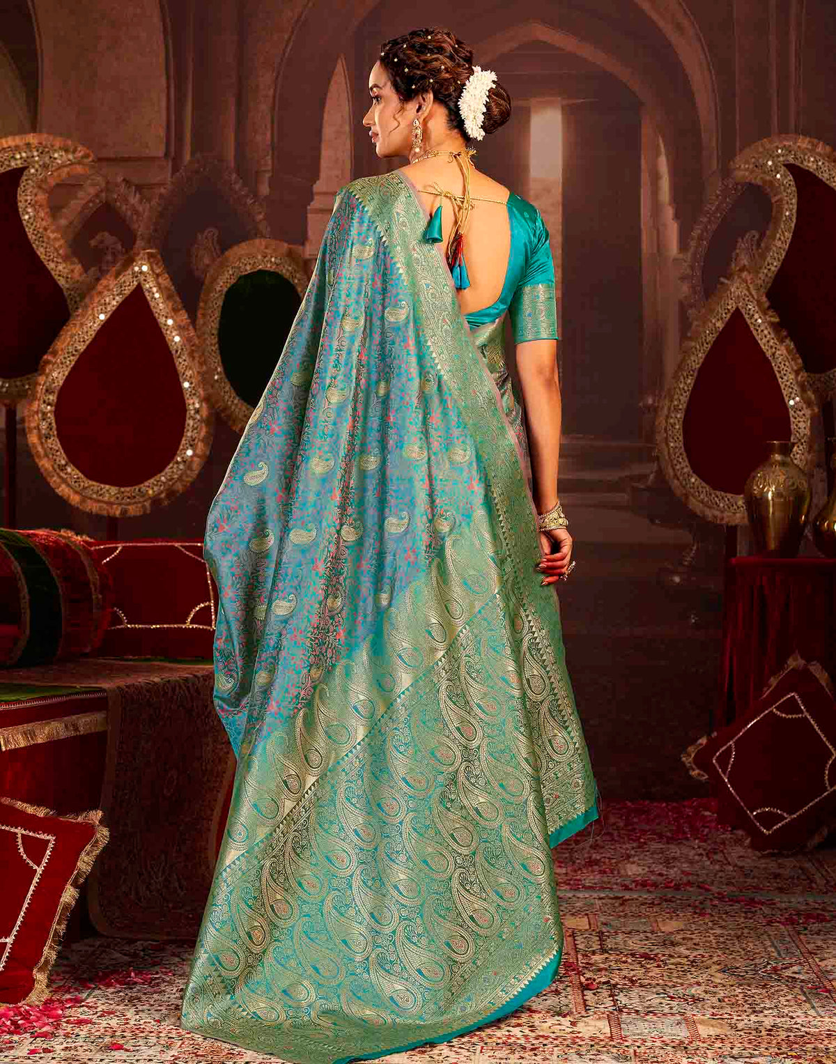 Peacock Blue Silk Woven Banarasi Saree