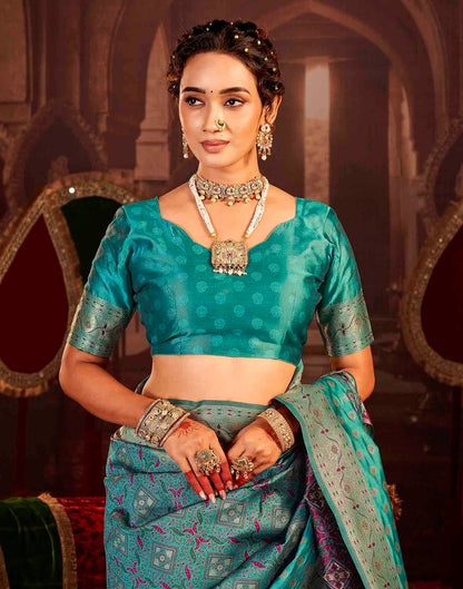 Teal Blue Silk Woven Banarasi Saree