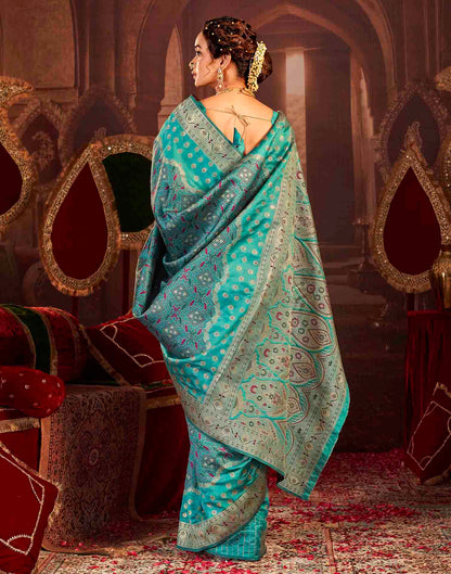 Teal Blue Silk Woven Banarasi Saree