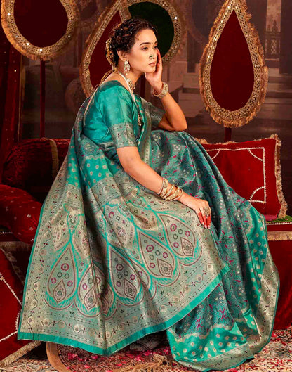Teal Blue Silk Woven Banarasi Saree