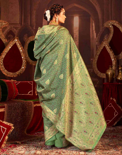 Pista Green Silk Woven Banarasi Saree