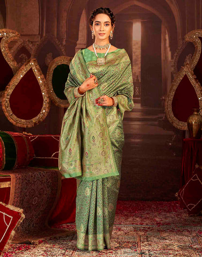 Pista Green Silk Woven Banarasi Saree