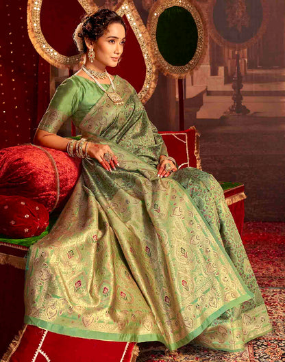 Pista Green Silk Woven Banarasi Saree