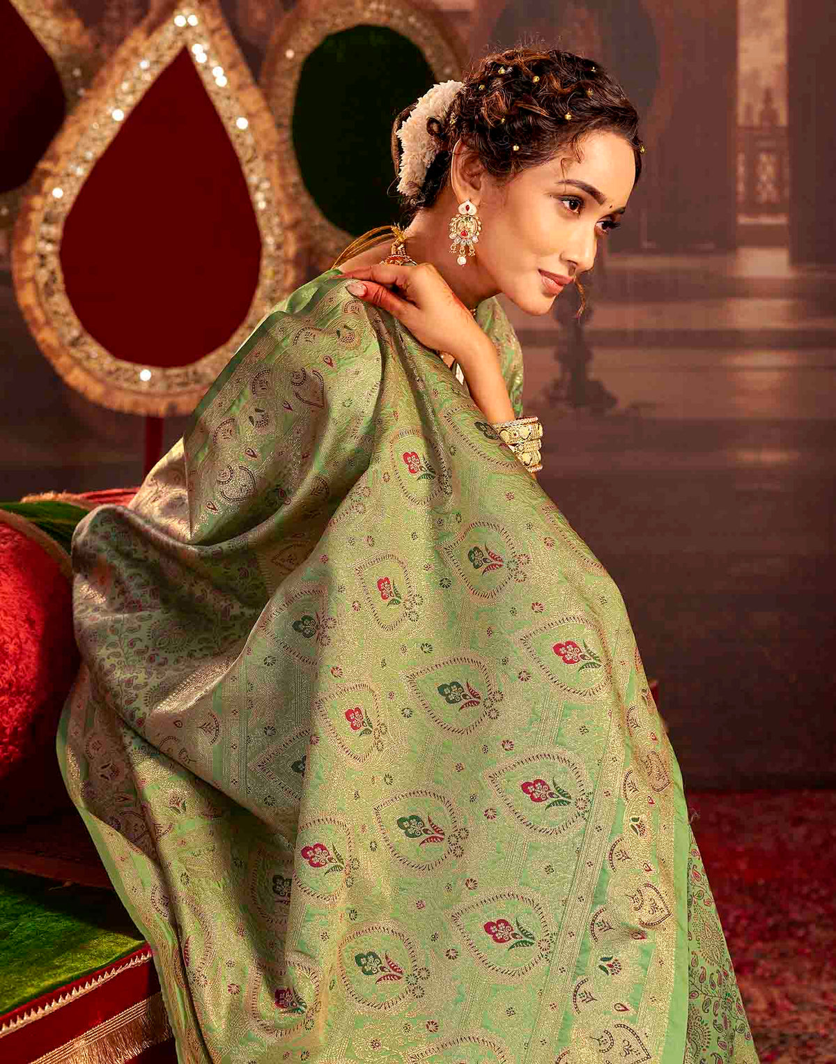 Pista Green Silk Woven Banarasi Saree
