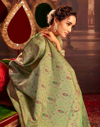 Pista Green Silk Woven Banarasi Saree