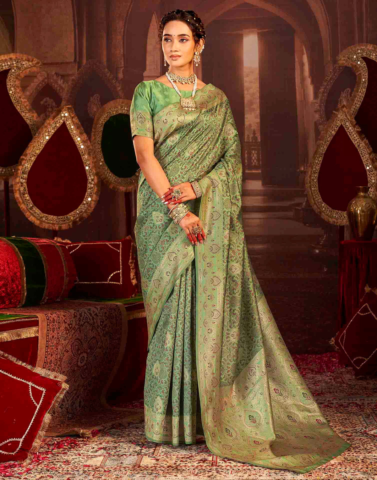 Pista Green Silk Woven Banarasi Saree