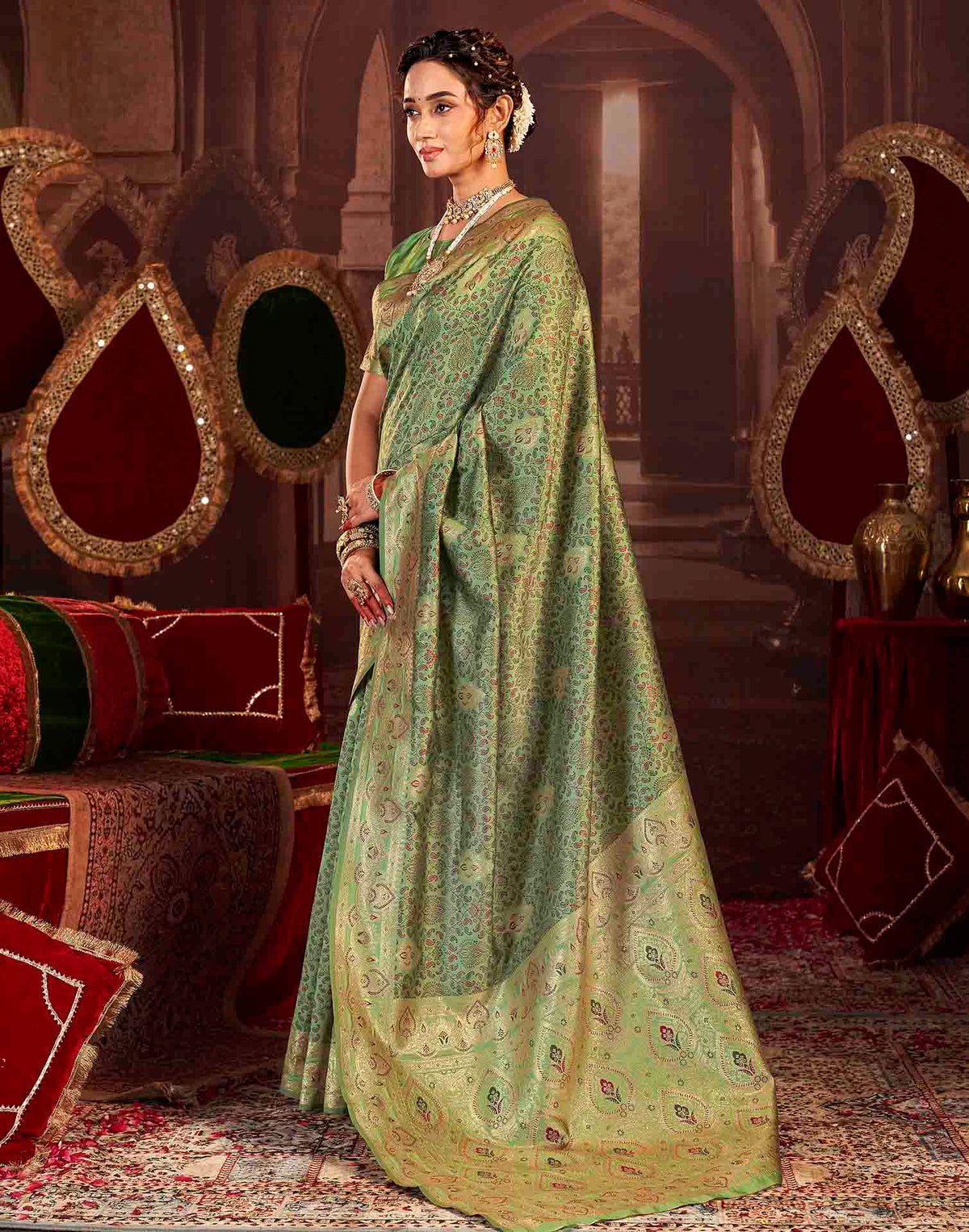 Pista Green Silk Woven Banarasi Saree