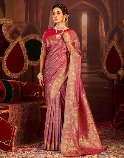 Dusty Rose Pink Silk Woven Banarasi Saree