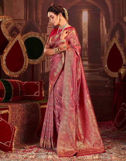 Dusty Rose Pink Silk Woven Banarasi Saree