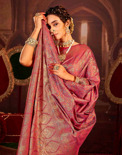 Dusty Rose Pink Silk Woven Banarasi Saree