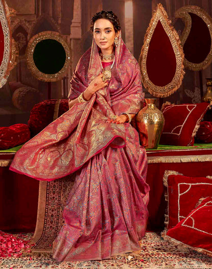 Dusty Rose Pink Silk Woven Banarasi Saree