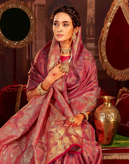 Dusty Rose Pink Silk Woven Banarasi Saree