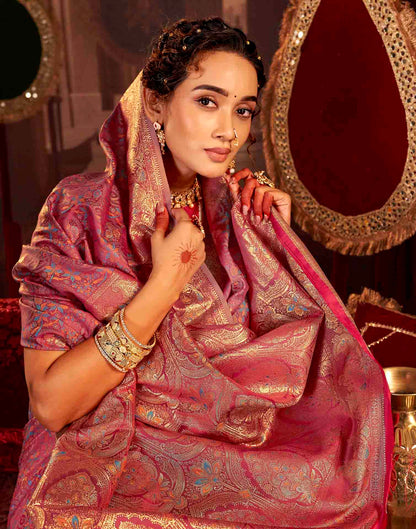 Dusty Rose Pink Silk Woven Banarasi Saree
