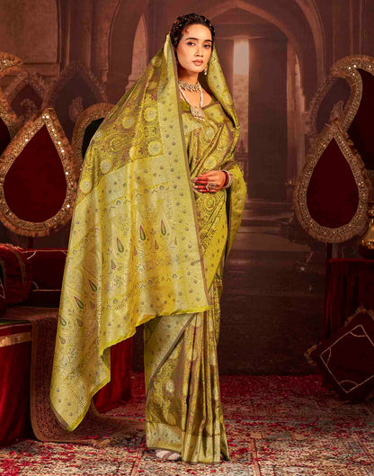 Lime Green Silk Woven Banarasi Saree