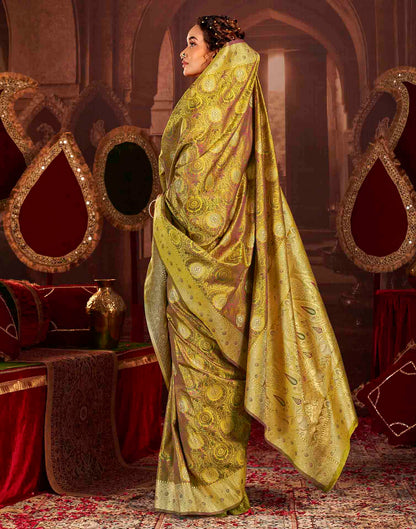 Lime Green Silk Woven Banarasi Saree