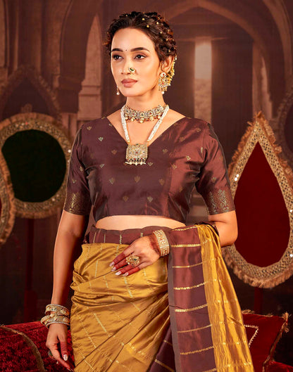 Camel Brown Silk Woven Zari Stripe Saree
