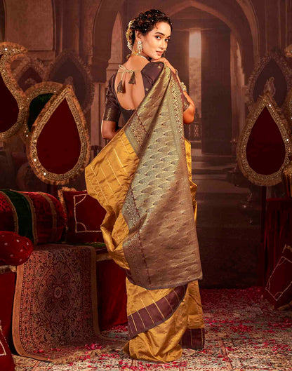Camel Brown Silk Woven Zari Stripe Saree
